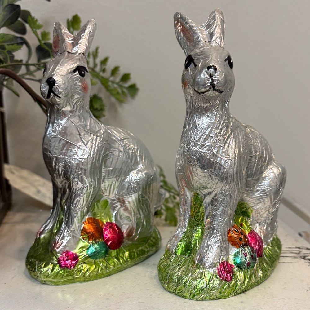 Silver Rabbit Figurines with Colorful Accents